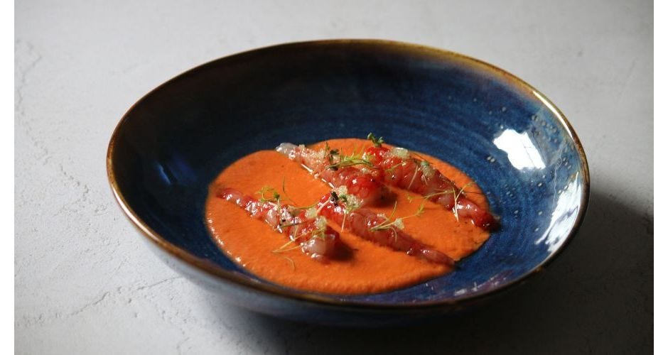 Gazpacho, red prawn and fingerlime